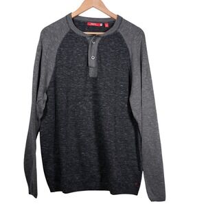 Agave‎ Men's Henley Sweater Size XL Grey Long Sleeve Crew Neck